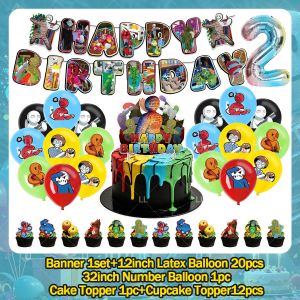 Meccha Chameleon Game Birthday Party Decoration Poses Painting Figurine Graffiti Banner Balloon Cake Topper Gifts Toy Supplies