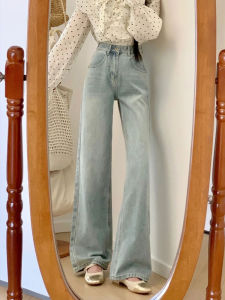 High Waist Flared Jeans Womens plus Size Pear Shape Slimming Light Blue Denim Pants Loose Fit Long Trousers Anti-Wrinkle