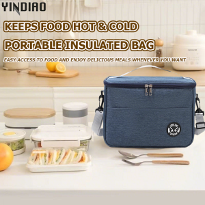 YINDIAO Lunch Bag Thickened Large Capacity Bento Bag Reusable Thermal Insulation Tote With Shoulder Strap for School Picnic Work
