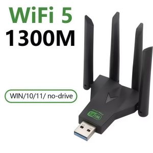1300Mbps USB 3.0 WiFi Adapter Dual Band 2.4G 5GHz Wireless Network Adapter 4 Antennas WiFi Receiver Dongle for Desktop Laptop PC