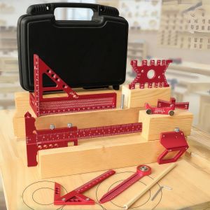 Bộ Thước Đo Gỗ Hợp Kim Nhôm - Bộ 6/7/8 Món Kèm Hộp Dụng Cụ Đo Đạc Chính Xác Cho Thợ Mộc Bộ Dụng Cụ Vẽ Và Bố Trí Gỗ