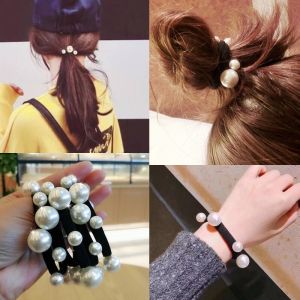 Elegant Thickened Black Pearl Elastic Hair Ties for Adults Durable Seamless Bead Hair Bands Korean Style Fashion Accessories