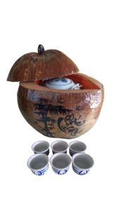 Bộ bình ủ trà trái dừa khắc chữ "Phúc - Lộc - Thọ" / Bình trà 04 - 09 lít / Giữ ấm 3 - 6 giờ / Sản phẩm sản xuất thủ công trứ danh xứ dừa Bến Tre