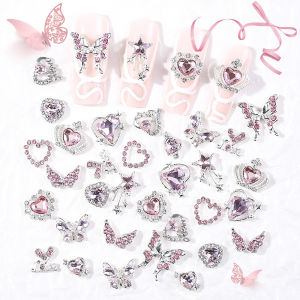 5PCS Luxury Alloy Zircon Nail Art Decorations Cute Mixed Love Butterfly Nail Charms Shiny Pink Diamond Nail Rhinestones Decorat