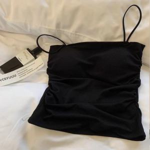 Camisole Womens Fixed Chest Pad Outwear Intimates Plaid Elastic Pleated Slim-Fit Silm Sports Bra Tube Top