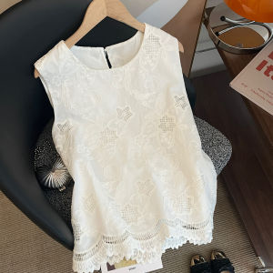 PAIBOLI | เสื้อกั๊กผู้หญิงแขนกุดปักลายสไตล์ฝรั่งเศสสำหรับฤดูร้อน เสื้อเชิ้ตคอตั้งแขนกุดแบบสวมหัวทรงหลวมๆ สีพื้น