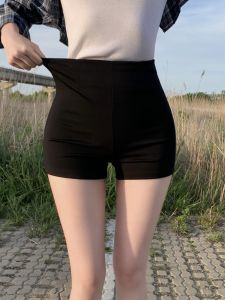 Quần Short Nữ Cạp Cao Co Giãn Màu Đen Mùa Xuân Hè 2025 Quần Bó Thẳng Quần Bó Ba Điểm Quần Bó Thường Ngày