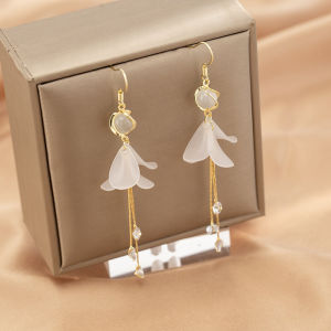 Long Tassel Cats Eye Stone Earrings round Face Shaping Fairy Tale Sweet Lightweight Luxury Sensation No Piercing Mosquito Coil Tray