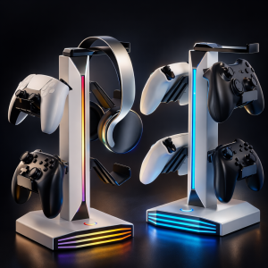 RGB Game Controller Holder Rack with 7 Light Modes Headphone Stand 2 USB Charging and 1 Type-C for PS5/PS4/Xbox/Switch Pro