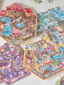 Early Foam Fun 2.5D Scenery Stickers Party Cute Miniature Stack Scene 3D House DIY Stickers New Model Decorative Paper Products