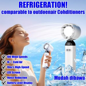 Mini and portable Handheld Fan hand fan REFRIGERATION! comparable to outdoenair Cohditioners kipas mini viral sejuk 小风扇 turbo fan 100Wind Speeds/16℃Cold Air/10m/s High-Speed/LEDScreen/Noise Reduction/BatteryLevel Display mini fan rechargeable kipas angin