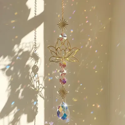1pc Exquisite Lotus Flower Crystal Glass Suncatcher with Prism Beads Celestial Accents for Window Decor