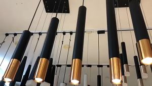 Gold Black Cylindrical Pendant Light LED Aluminum Long Droplight Nordic Living Lamp Room Bedside Chandelier