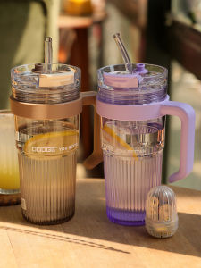 High Aesthetic Value Womens Office Summer Tritan Straw Cup Large Capacity Heat Resistant Tea Cup Water Bottle with Lid Handle