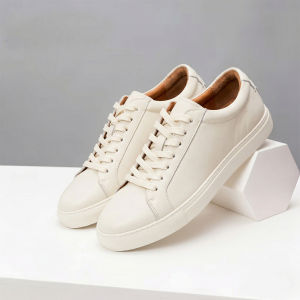 Mens Genuine Leather Casual Sneakers Simple and Versatile Breathable Mens White Shoes Mens Flat Shoes