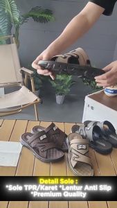 Sendal Selop Fashion Pria Kulit MKF 01 Sandal Outdoor Kasual Slide Cowok Terbaru Kekinian