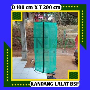 Kandang lalat Black Soldier Fly Magot kandang bulat D 100cmx200cm bahan kain kasa hijau kandang gantung siap pakai