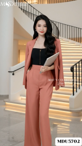 Vest Gold Nhật MDU5702 Tay Dài Hai Lớp Cúc Cài Quần Tây Suông Rộng Hồng Thời Thượng Thanh Lịch Từ MDU