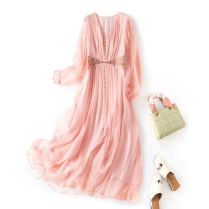 XMO | Elegant V-Neck Slimming Silk Dress A-Line