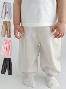 Chống Muỗi Mùa Hè Cotton Vải Bông Lụa Làm Mát Thể Thao Ngoài Trời Quần Dành Cho Bé Trai Bé Gái Giữa Eo Co Giãn Dây Cao Su Quần Dài