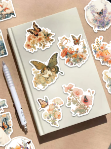50-Piece Butterfly Love Flower Stickers Decorative Origami Paper for Mobile Phone Luggage iPad Scrapbooking DIY Adhesive Art