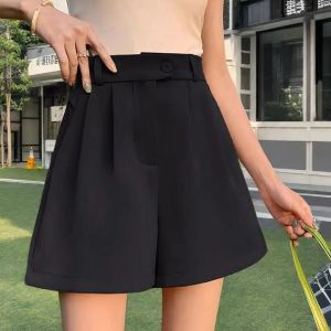 Quần Short Nữ Cạp Cao 2025 Phong Cách Mới Mùa Xuân Hè Màu Đen Chữ a Quần Ống Rộng Quần Short Công Sở Thường Ngày
