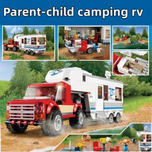 City series 60182 Pickup Caravan Car Building Blocks Bricks Parent-child camping rv Toys for Children Christmas Gifts Outdoor
