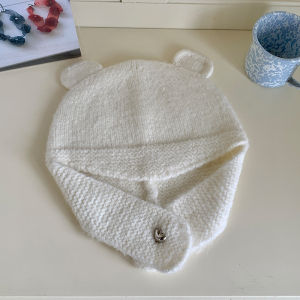 น่ารัก หมวกไหมพรมถักหูหมี ผู้หญิง ฤดูใบไม้ร่วง ฤดูหนาว อุ่น ป้องกันหู หลากหลาย หมวกฟูหวาน สไตล์น่ารัก