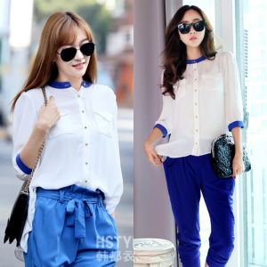 CFBOUTIQUE Korea Woman Casual Summer High Lo Button Shirt
