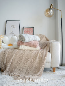 Nordic Knitted Blanket Scandinavia Style Couch Cover Decorative Fringed Bedding Throw Pure Color Living Room Decor