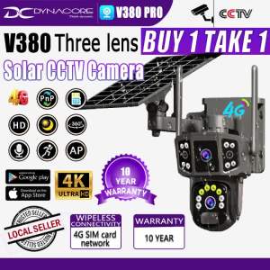 V380 Pro Solar CCTV Camera Three lens No Wifi Needed 8MP Outdoor 4G Surveillance Two-Way Audio IP Security Cameras