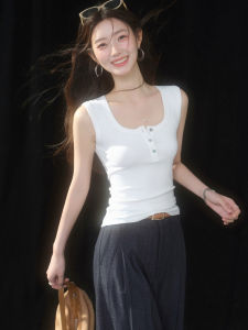 Henley Neck High-Elastic Close-Fitting Tank Top