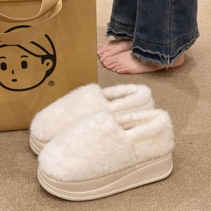 Cotton Slippers Womens Winter Wear Minimalist Fashion Home Indoor Stuffed Warm Slugged Bottom Height Increasing Heel Confinement Cotton Shoes