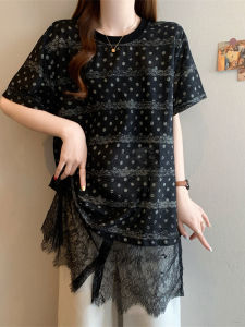 AIYITI | Lace Polka Dot Loose Short Sleeve T-Shirt