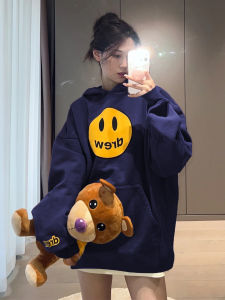 Womens Hoodie Sweatshirt Fleece Lined Smiley Face American Style Oversize We11done Drew Vlone Design Autumn Winter Streetwear