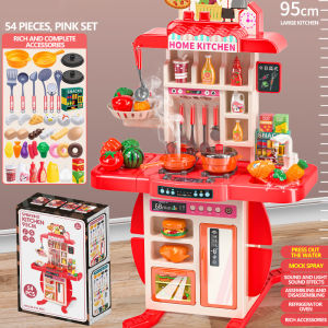 95Cm Kitchen Toys for Girls Big Size Real Steam Working Simulation of Acoustic-Optic Kitchen Water Spray Cooking Tableware Home Cooking Toys Christmas Toys