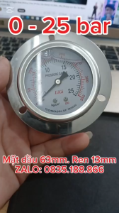 Đồng hồ đo áp suất Dầu 25kg/cm2 có vành mặt 63mm chân ren 1/4 = 13mm