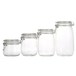 Glass Jar Container With Airtight Lid Pickles Jam Honey Bottle Kimchi Jar Stainless Steel Clip Lid