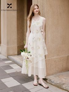 XIANGYING | French Style Floral Embroidery White Dress