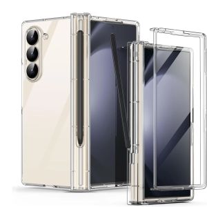 Hinge Protection Slim Matte PC Built-in Screen Protector Case for Samsung Galaxy Z Fold 5 6 4 3 S Pen Holder Full ZFold 6 Cover