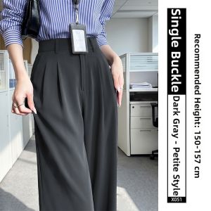 YAYANGREN | Black Summer Thin Small Girls Career Wear Ice Silk Straight-wide Leg Trousers