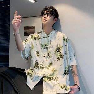 2026 Summer Mens Bamboo Chinese Style Shirt Short Sleeve Hawaiian Shirts For Men Plus Size M-XXXXXL Tunic Shirt Man Camisa 5XL