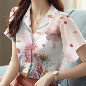 2568เสื้อทวิต ลายดอกไม้ขนาดเล็ก เสื้อชีฟองผ้าบาง ฮาวาย ซัมเมอร์ ผ้าชีฟองเสื้อกันแดด เสื้อเชิ้ตแขนสั้นสไตล์เกาหลี