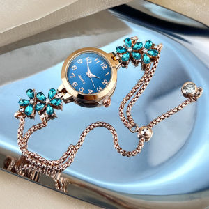 Womens Watch Light Luxury Double Flower Bracelet Strap Diamond Inlaid Shiny Round Dial Fashionable Watch For Women Daily Waterproof No Fade