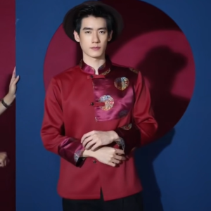 (JUN) CNY Men’s Shirt เสื้อตรุษจีนผู้ชายสีแดงเข้มแต่งลาย รุ่น LHONG