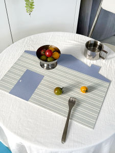 Ins Style Leather Dining Table Mat Korean Striped Small House Home Use Coffee Maker Pad Waterproof Oilproof No Need to Wash
