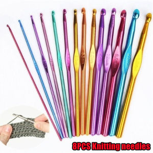 8Pcs/Set Colored Aluminum Alloy Oxidized Crochet Hook Needles Set Crochet Needle Weave Knitting Set