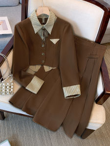 Early Autumn Beautiful High-End Womens Fashion Set Half-length Pleated Skirt College Style Long Dress Polyester Fiber