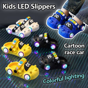 Kids Anti-Slip LED Light Cartoon Car Slippers Comfortable & Safe for Boys