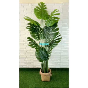 Pohon Artificial Tanaman Plastik Monstera T160 Latex Cover Pot Purun Handle Hiasan Cafe Dekorasi Kantor